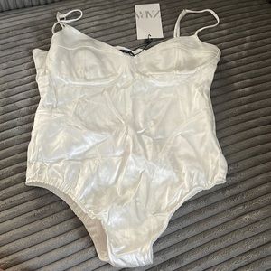 Zara white silk tank body suit